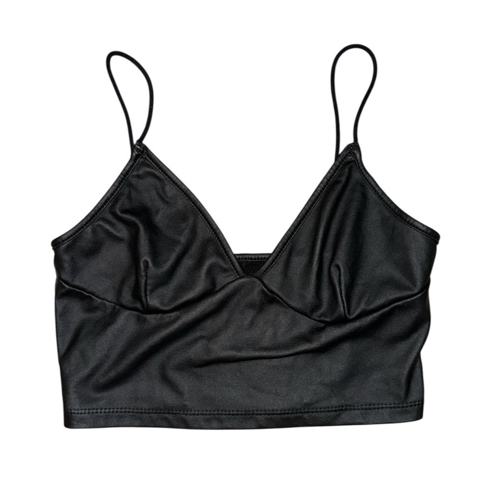 Unbranded black faux leather long line bra women’s size small